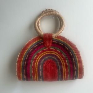 Color straw tote bag